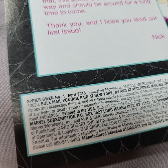 Spider-Gwen #1 Variant edition Marvel comic - first issue April 2015 good cond - Picture 13 of 13